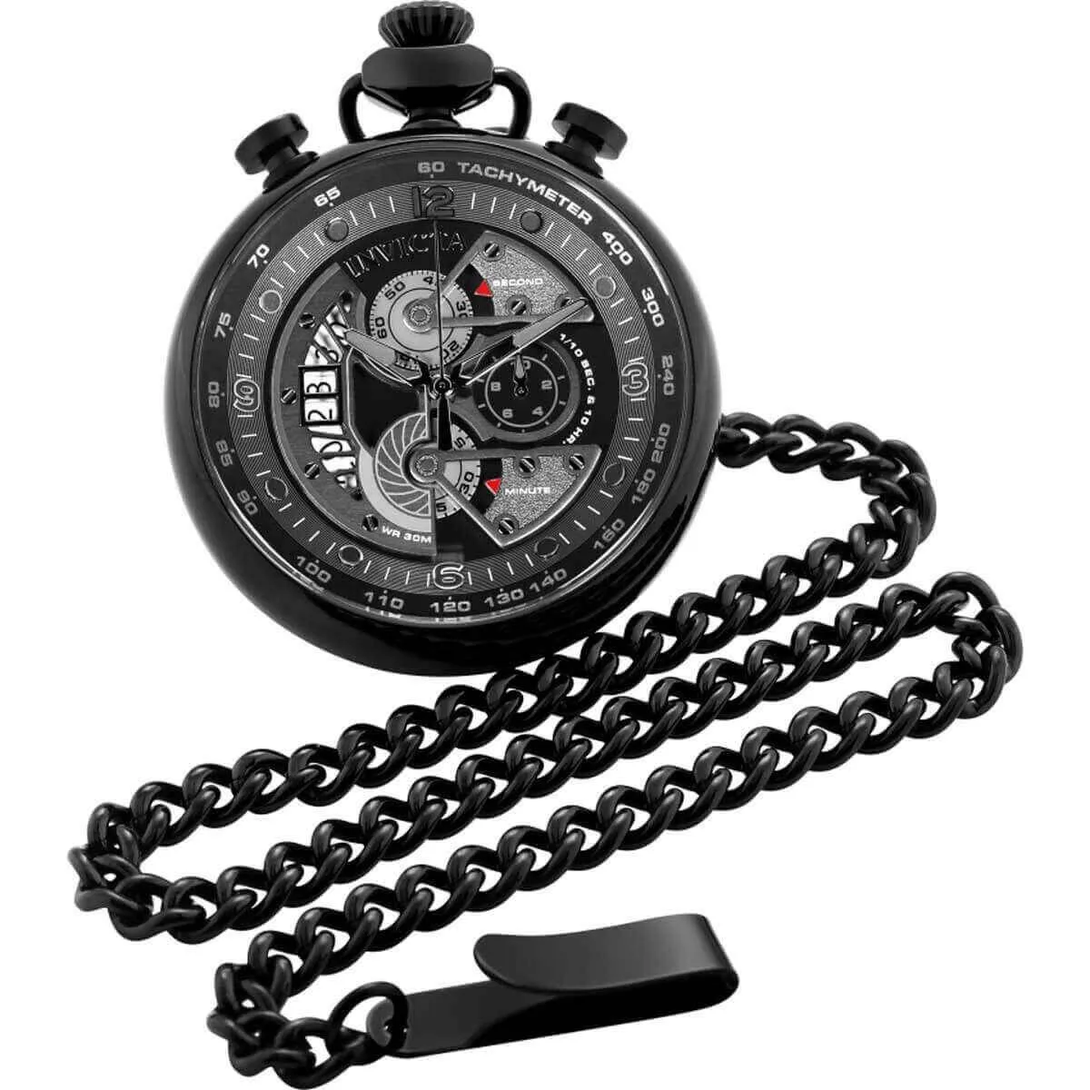 Invicta Men's Chronograph Pocket Watch - Vintage Black and Grey Dial SS Case | 34458