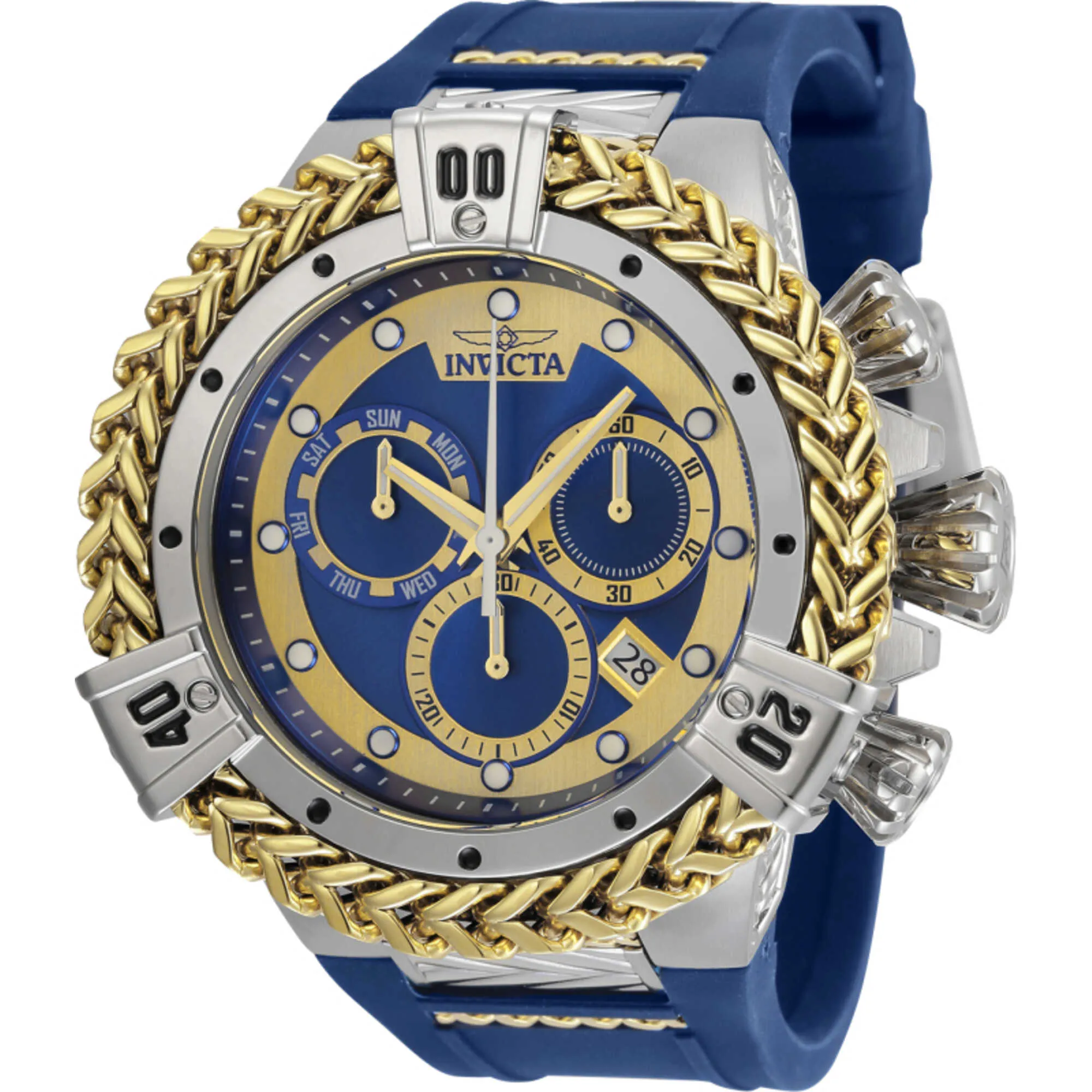 Invicta Men's Dive Watch - Bolt Chronograph Gold and Blue Dial Silicone Strap | 35581