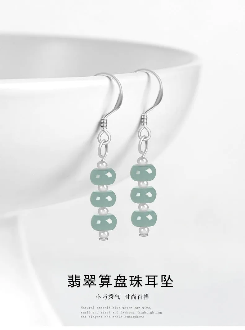 Jade Earrings Stud Exquisite Natural Jadeite Bluewater Abacus Bead Earrings - Authentic & Stunning Stud Jade Earring