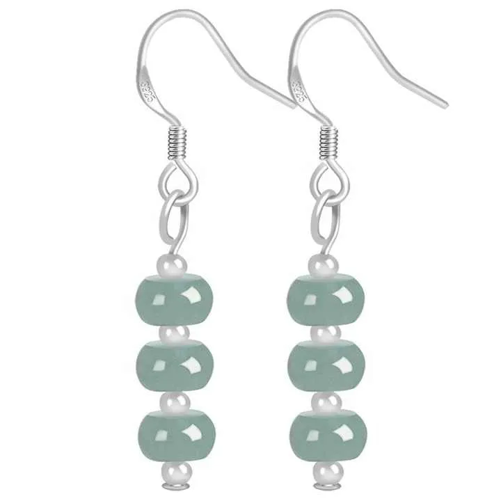 Jade Earrings Stud Exquisite Natural Jadeite Bluewater Abacus Bead Earrings - Authentic & Stunning Stud Jade Earring