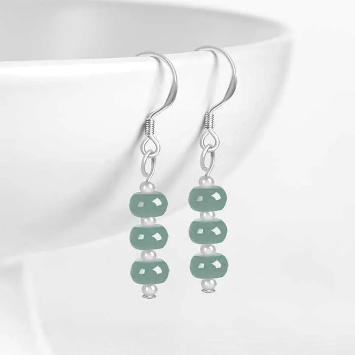 Jade Earrings Stud Exquisite Natural Jadeite Bluewater Abacus Bead Earrings - Authentic & Stunning Stud Jade Earring