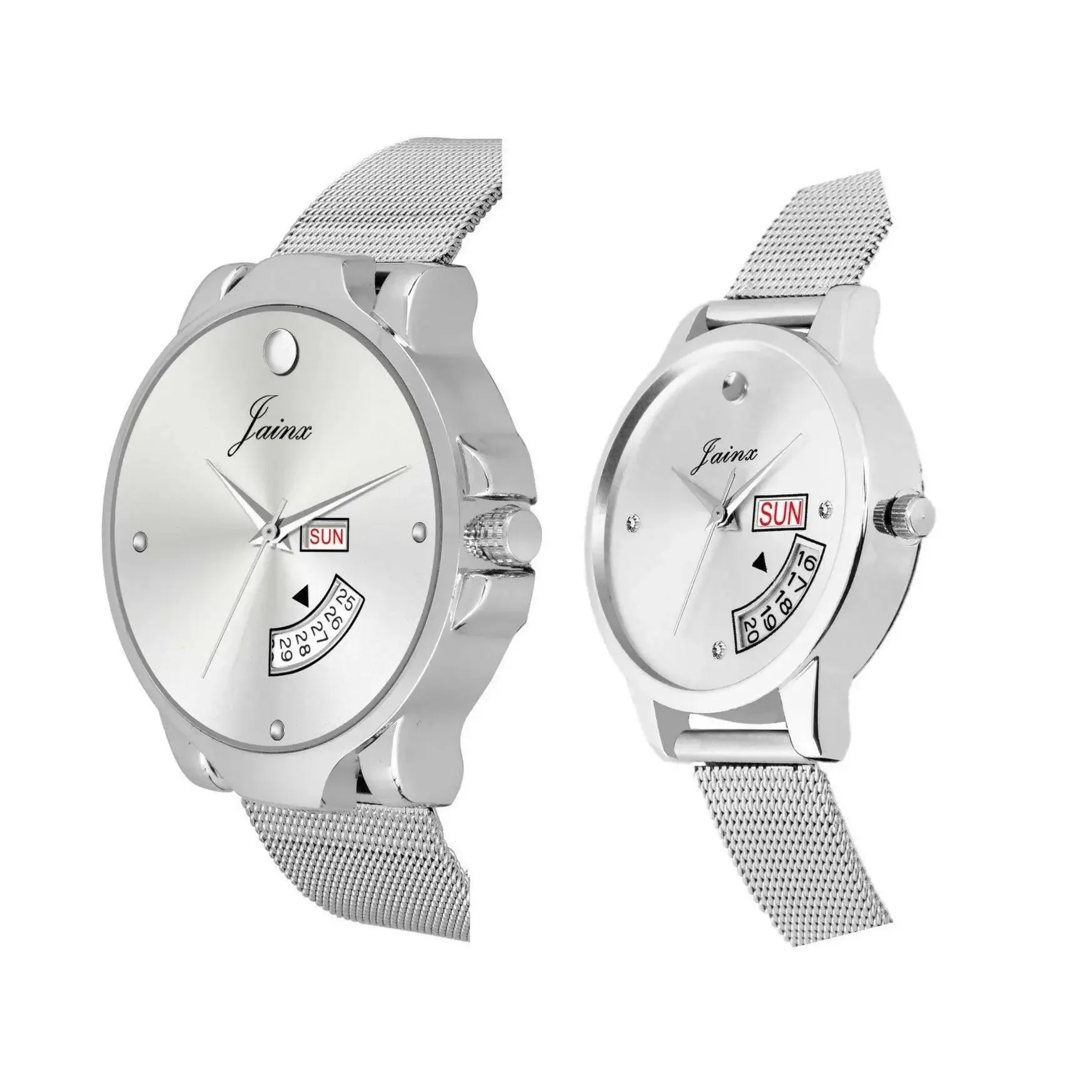 Jainx Analog Silver Dial Metal Chain Watch For Couple - JC489