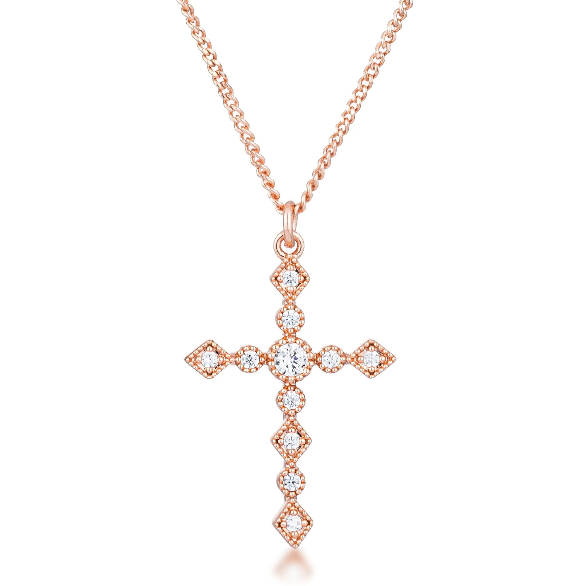 Jelana Delicate Vintage CZ Gold Cross Pendant