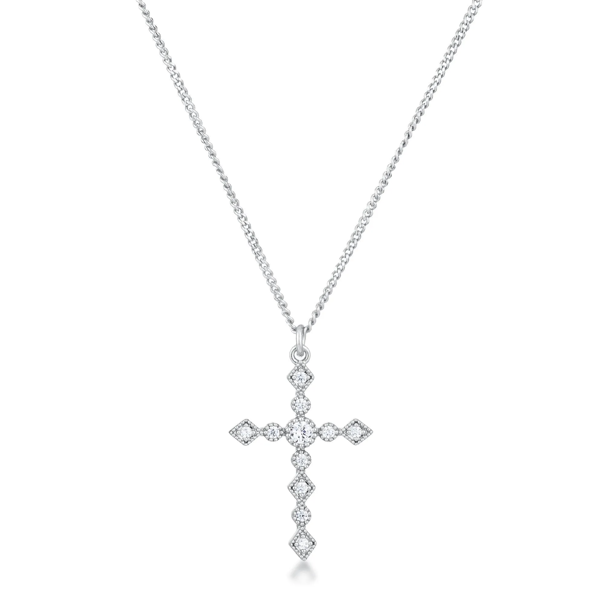 Jelana Delicate Vintage CZ Silver Cross Pendant