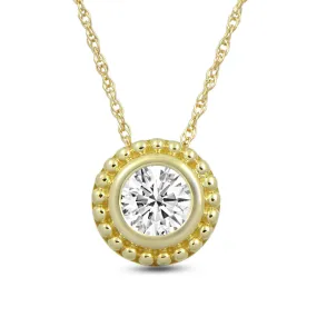 Jewelili 10K Yellow Gold With 5 millimeter White Topaz Pendant Necklace, 18" Rope Chain