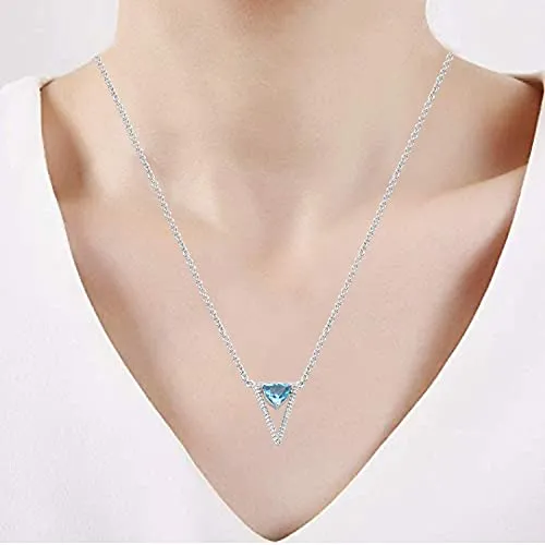 Jewelili Sterling Silver With Created White Sapphire, Swiss Blue Topaz and London Blue Topaz Pendant Necklace