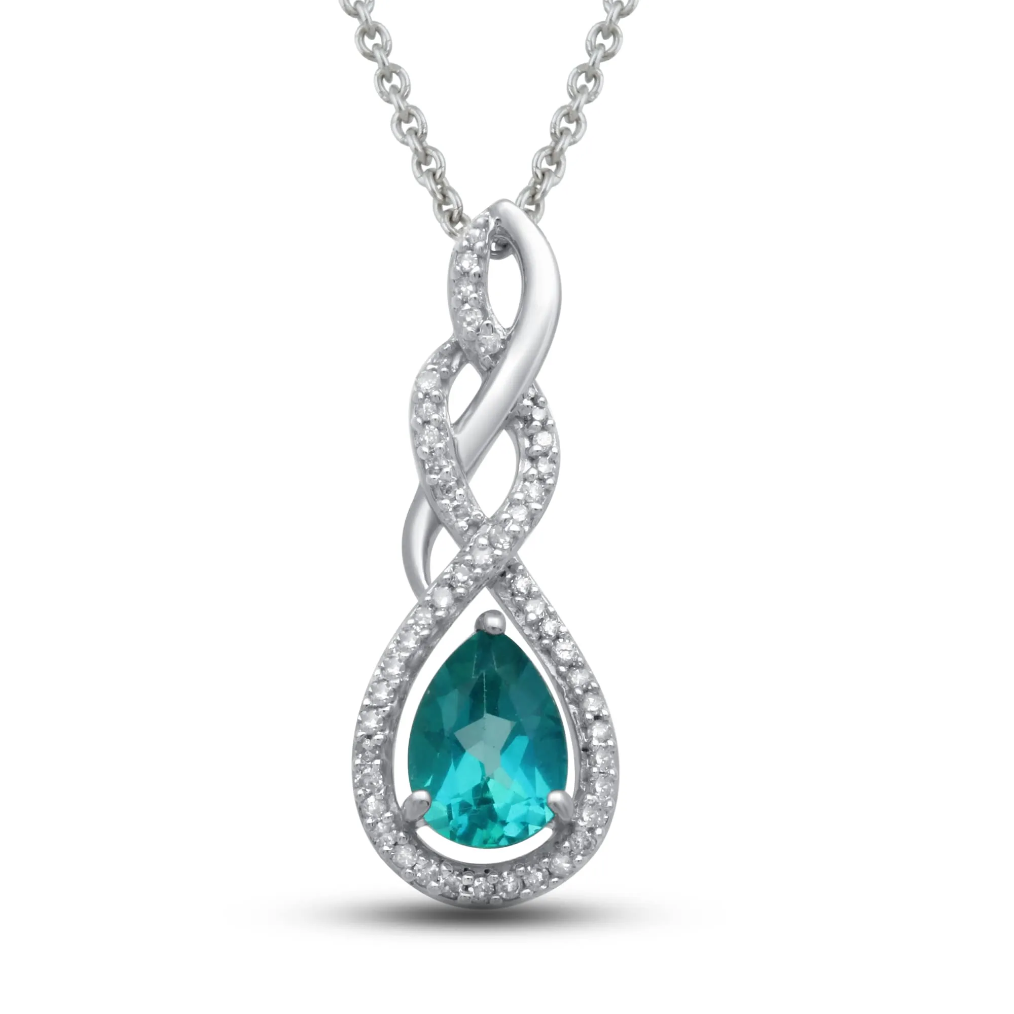 Jewelili Sterling Silver With Paribha Topaz and 1/10 CTTW Natural White Round Diamonds Pendant Necklace