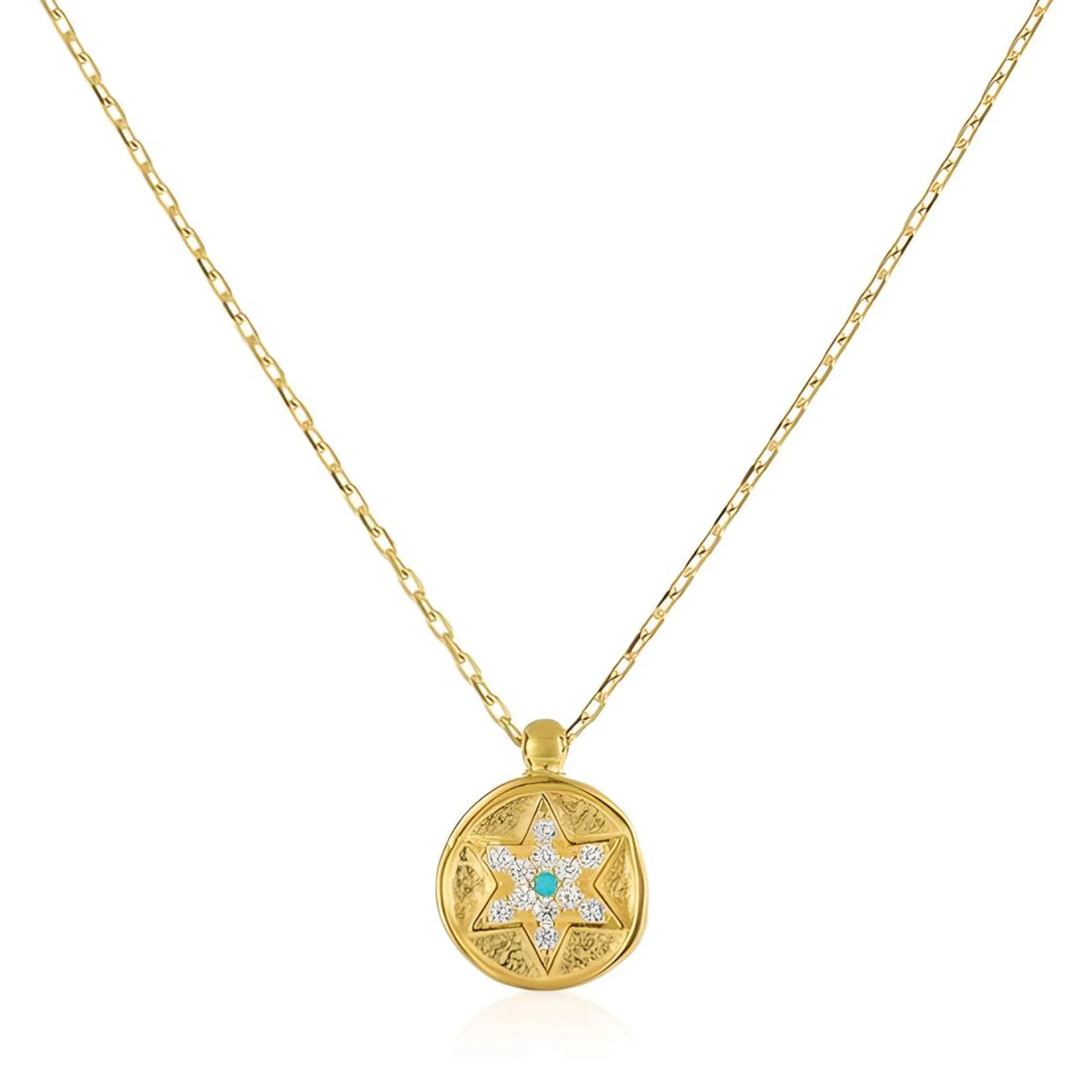 Jewish Star Coin CZ Necklace