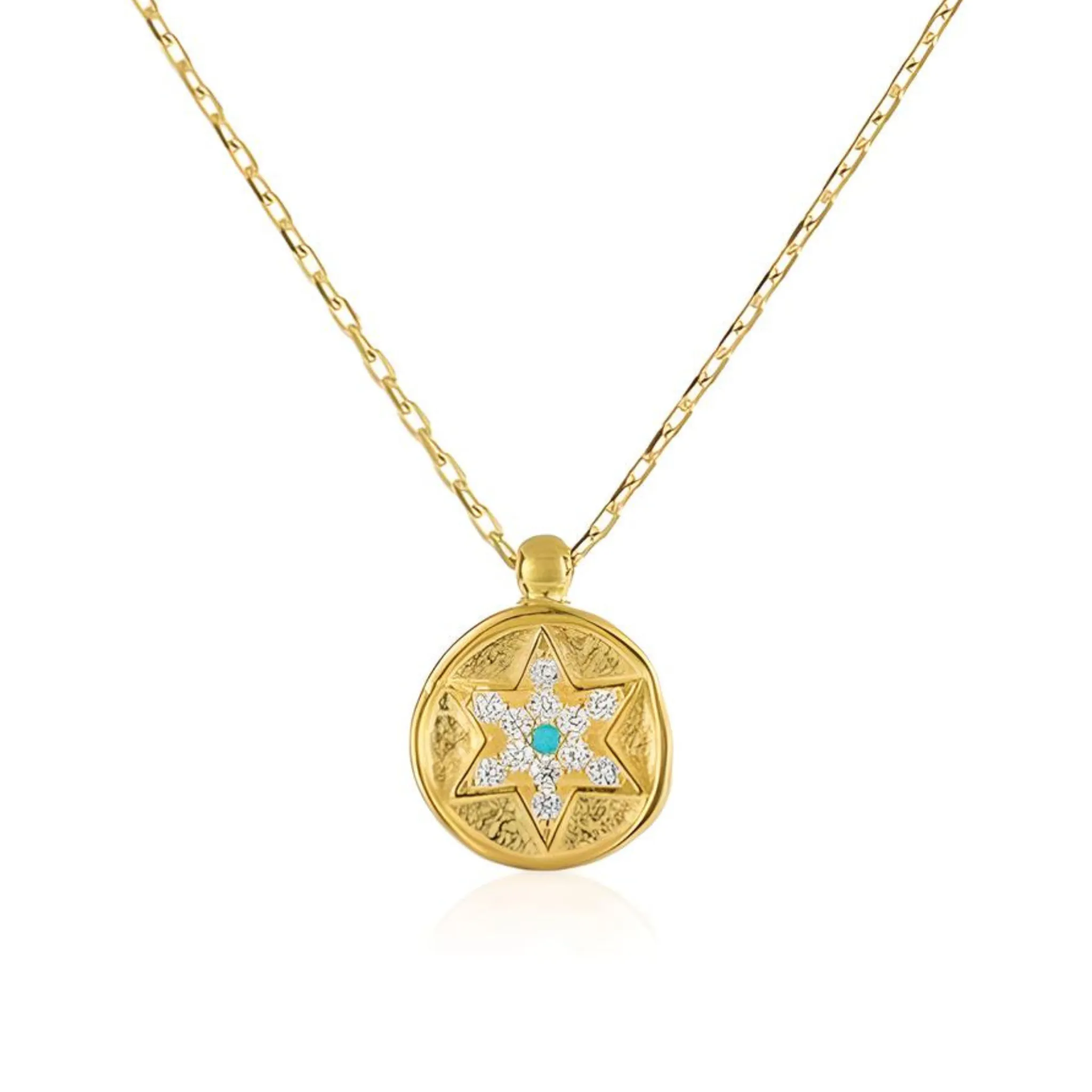 Jewish Star Coin CZ Necklace