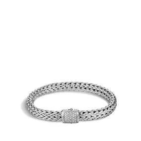 John Hardy Classic Chain Silver Diamond Pave' Medium Bracelet, Size M