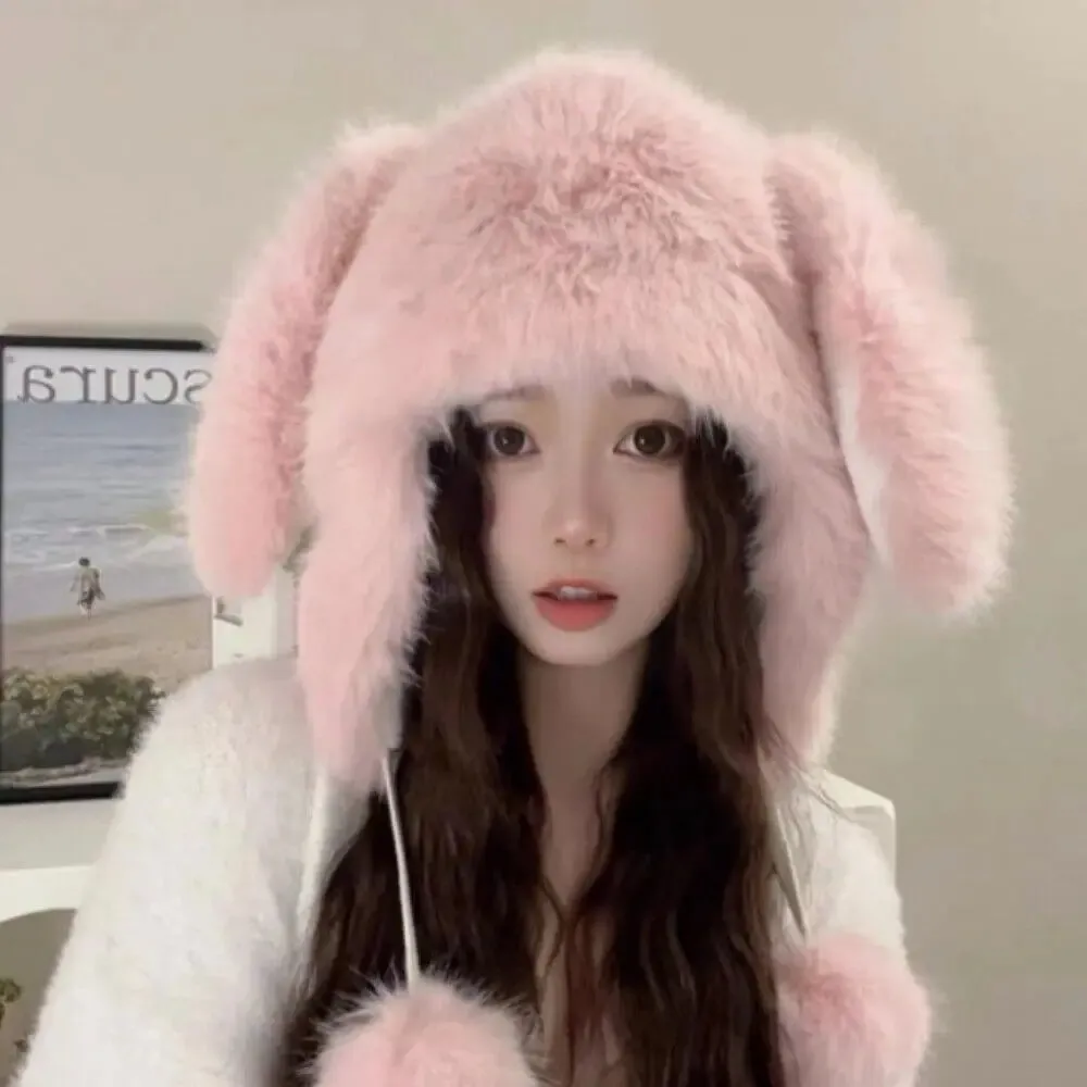 Kawaii Bunny Ears Plush Winter Hat