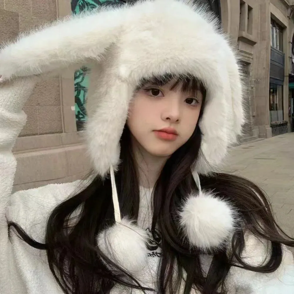 Kawaii Bunny Ears Plush Winter Hat