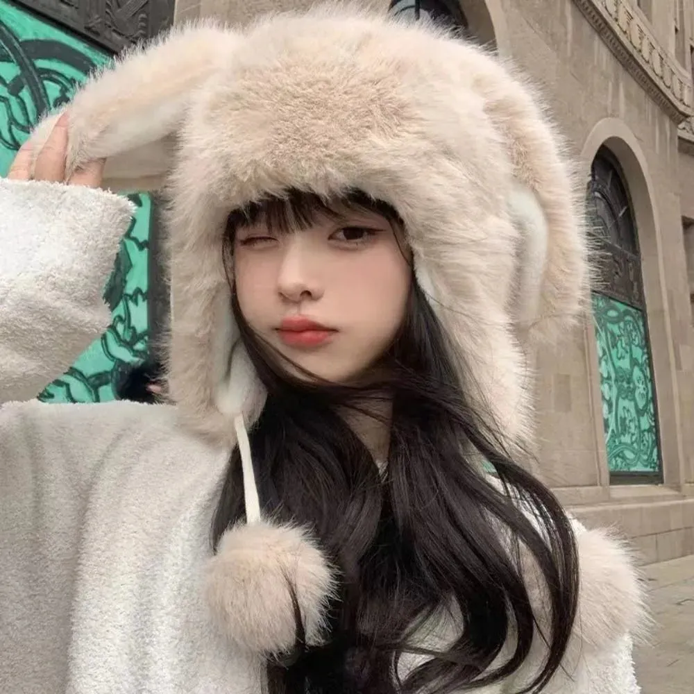 Kawaii Bunny Ears Plush Winter Hat