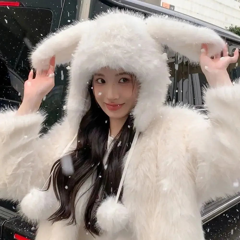 Kawaii Bunny Ears Plush Winter Hat