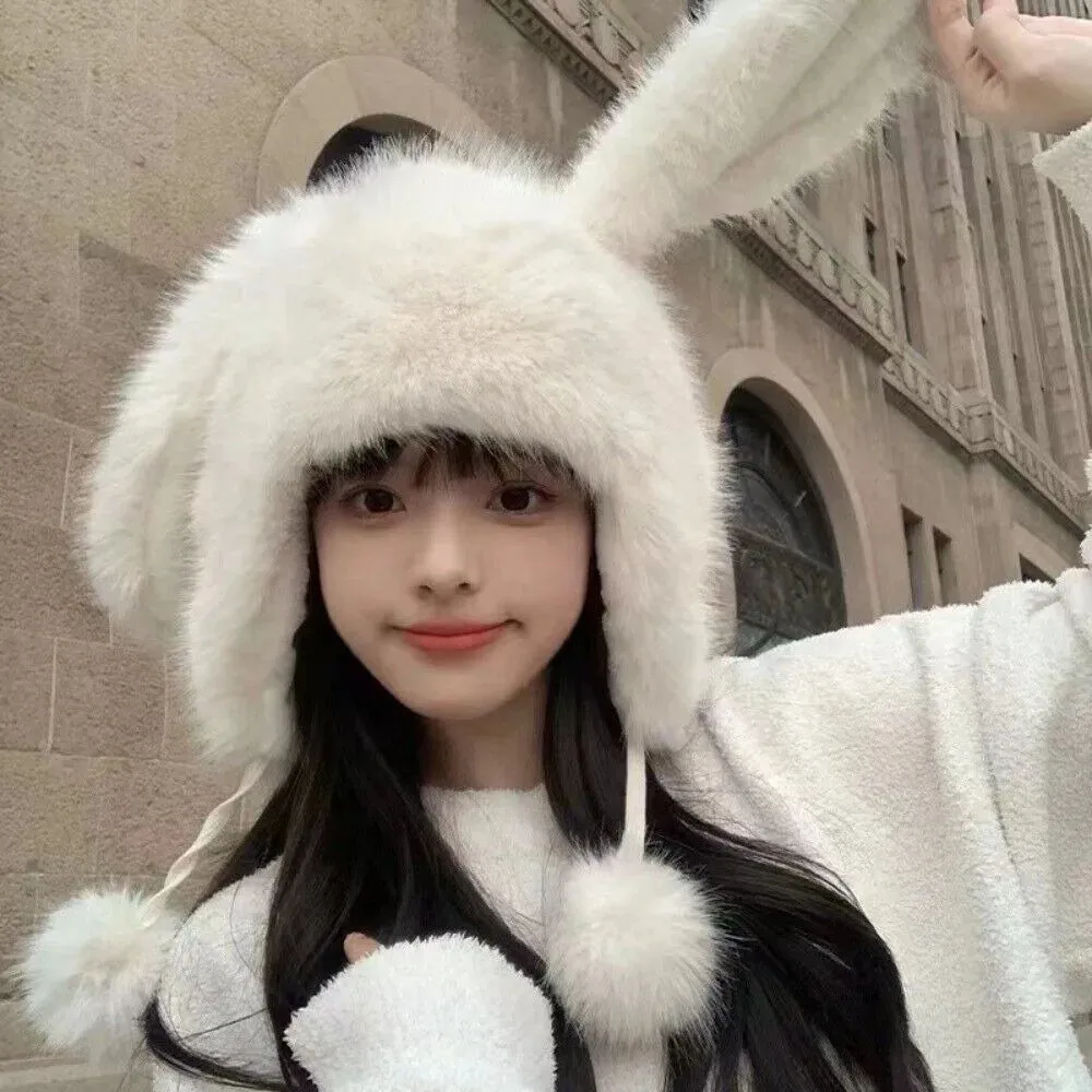 Kawaii Bunny Ears Plush Winter Hat