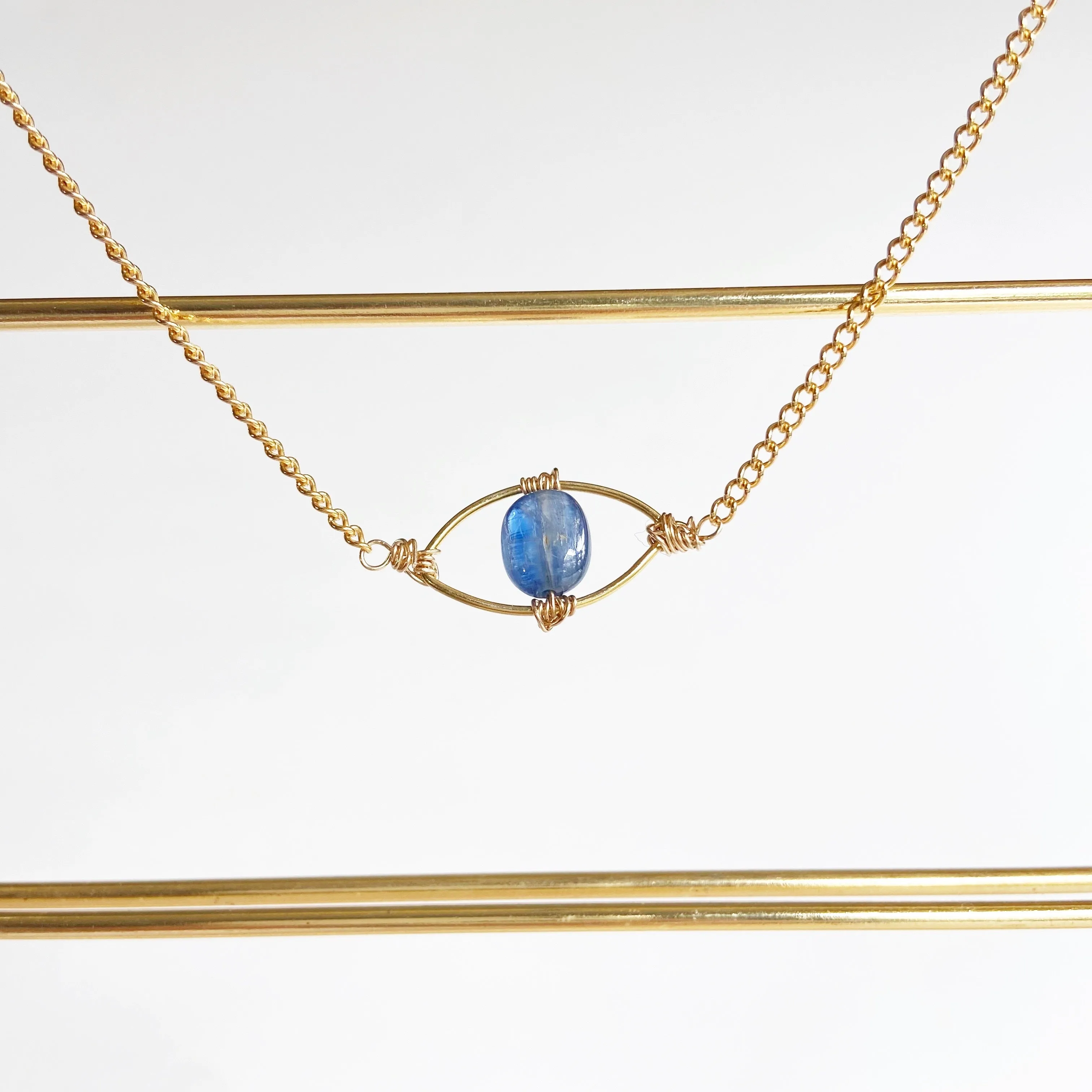 Kyanite Evil Eye Choker Necklace in Gold or Silver (17.5 inches)