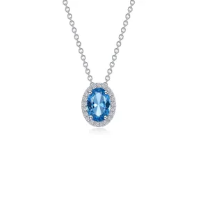 Lafonn Simulated Diamond & Blue Topaz Oval Halo Necklace N0340BTP20