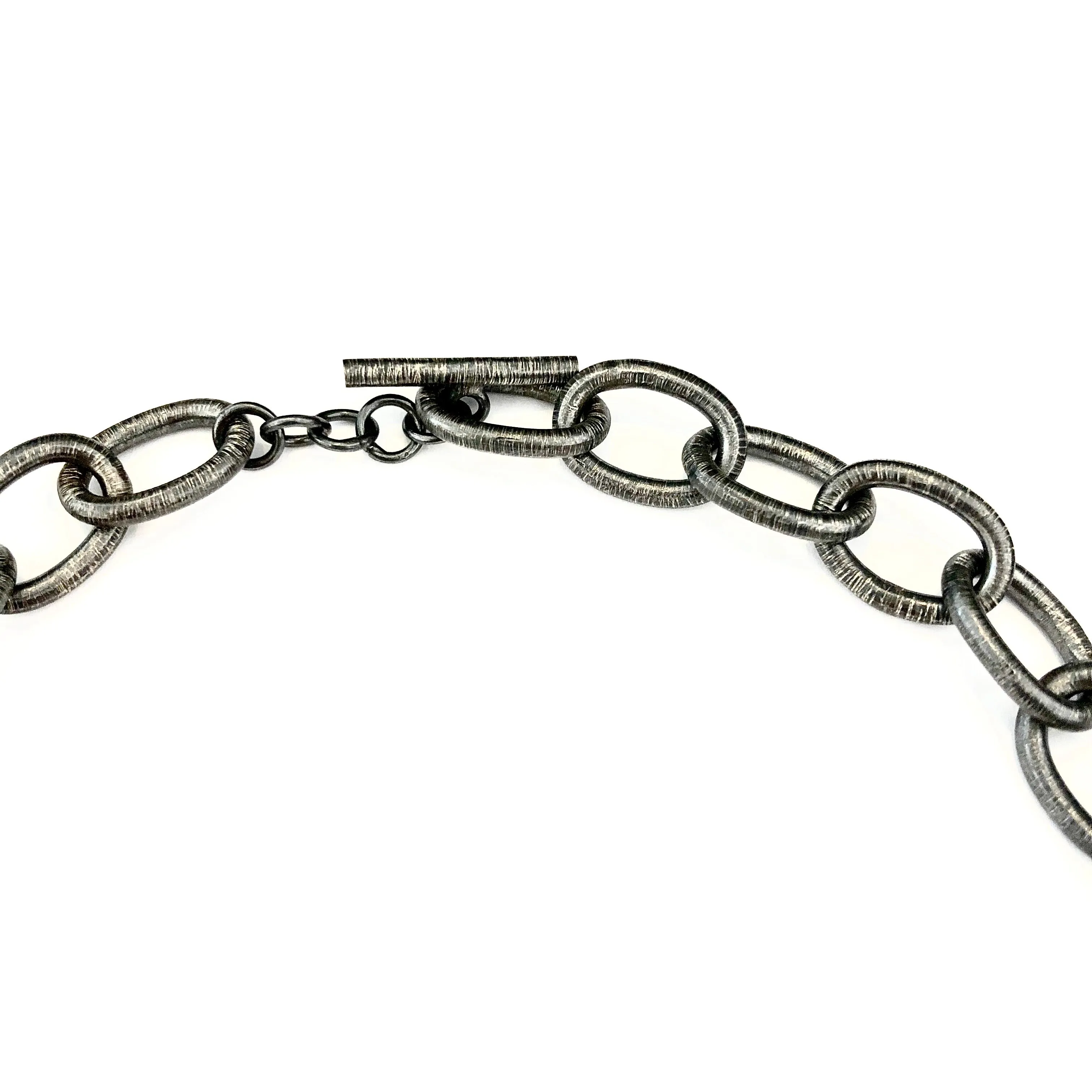 Large Textured Handmade Oval Silver Link Chain