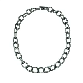 Large Textured Handmade Oval Silver Link Chain