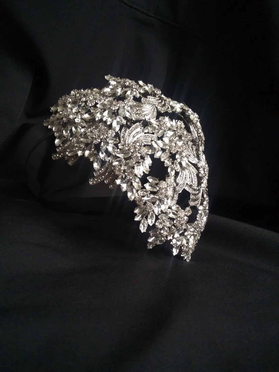 large Vintage couture inspired crystal tiara side hair piece