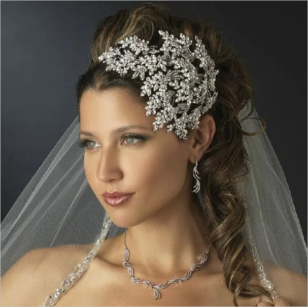 large Vintage couture inspired crystal tiara side hair piece