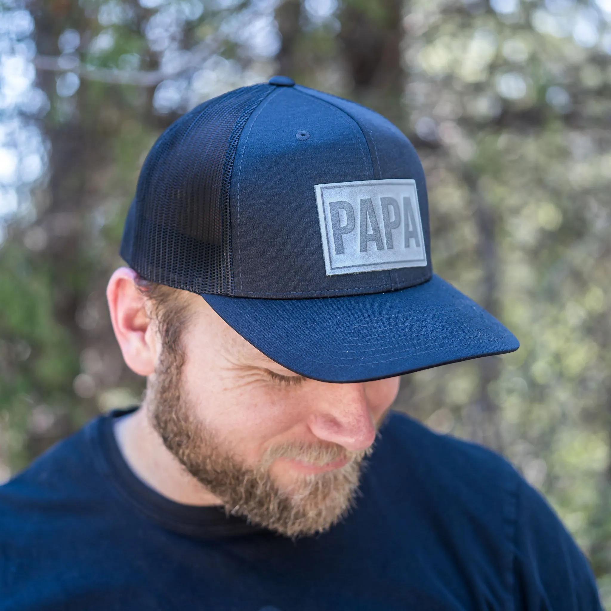 Leather Patch Performance Style Trucker Hat - Papa Stamp