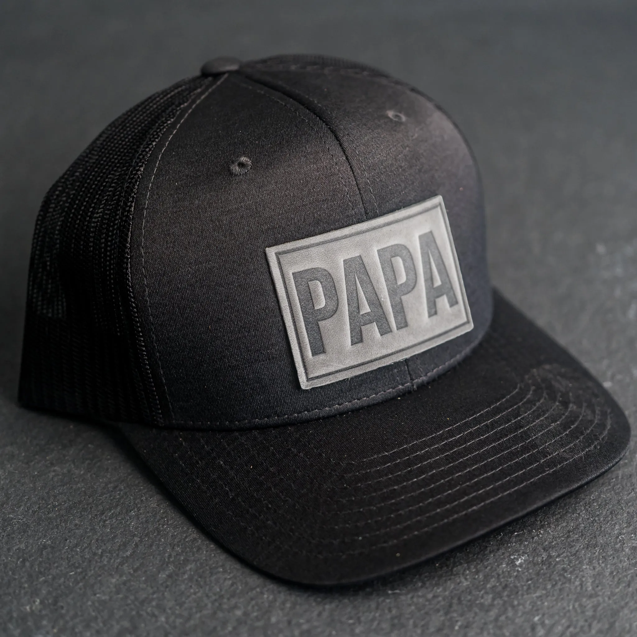 Leather Patch Performance Style Trucker Hat - Papa Stamp