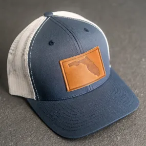 Leather Patch Trucker Style Hat - Florida Stamp