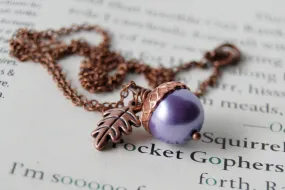 Lilac and Copper Pearl Acorn Necklace | Cute Nature Acorn Charm Necklace | Forest Acorn Necklace | Woodland Pearl Acorn | Nature Jewelry