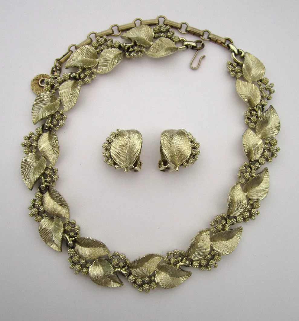 Lisner Gold-tone Leaf Demi-Parure: Choker/Earrings