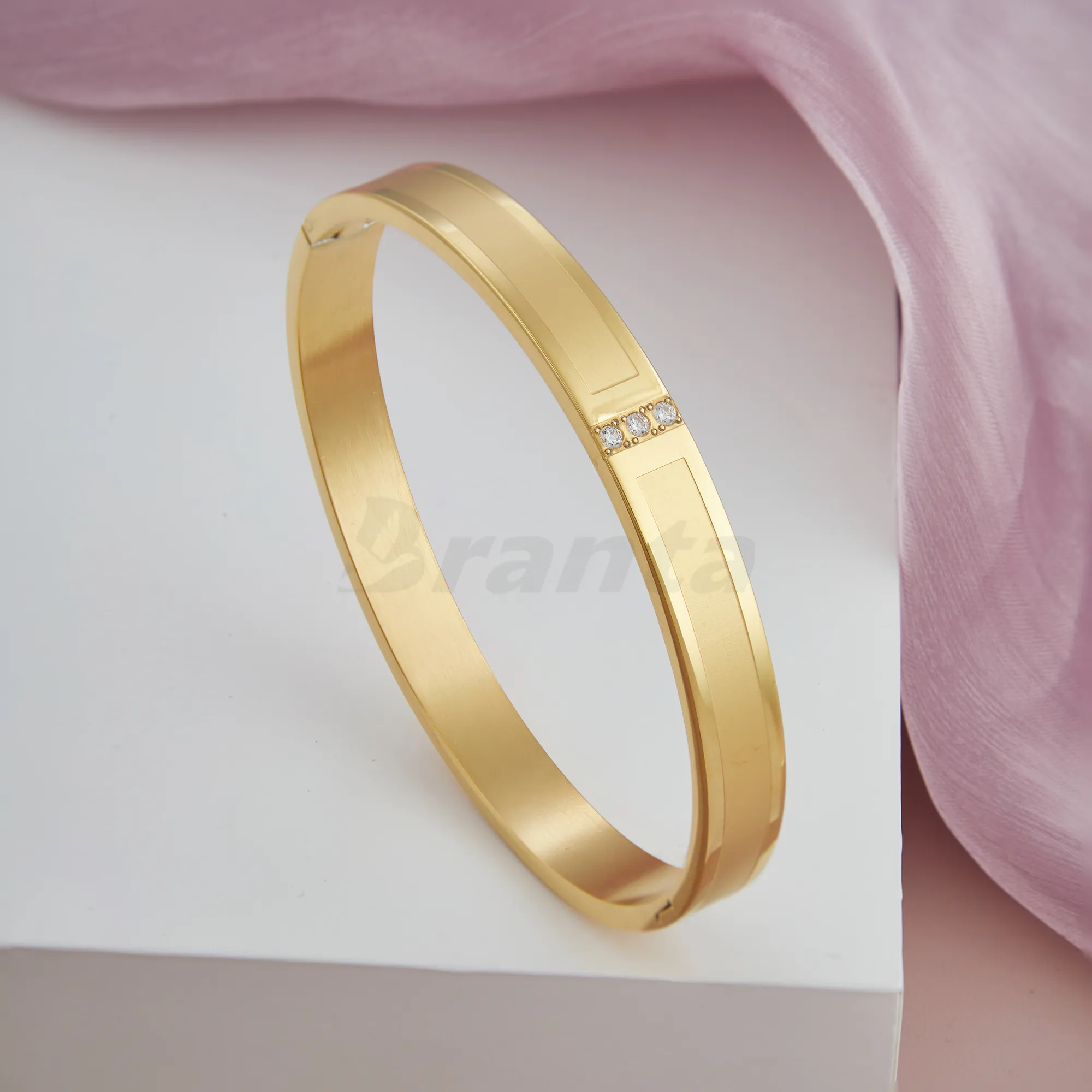 Matte and Shiny Finish with Three Diamond Gold Bracelet for Men