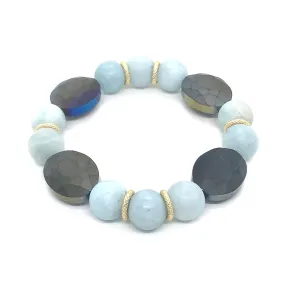 Matte Aquamarine And Matte Gray Crystal Stretch Bracelet