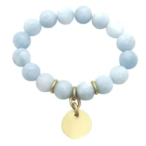 Matte Aquamarine Matte Gold Charm Stretch Bracelet