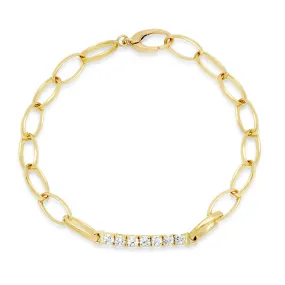 Medium Edith Link Bracelet with Large 4-Prong Diamond Accent