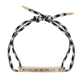 Medium Link ID Bar with White Diamonds on Cord Bracelet