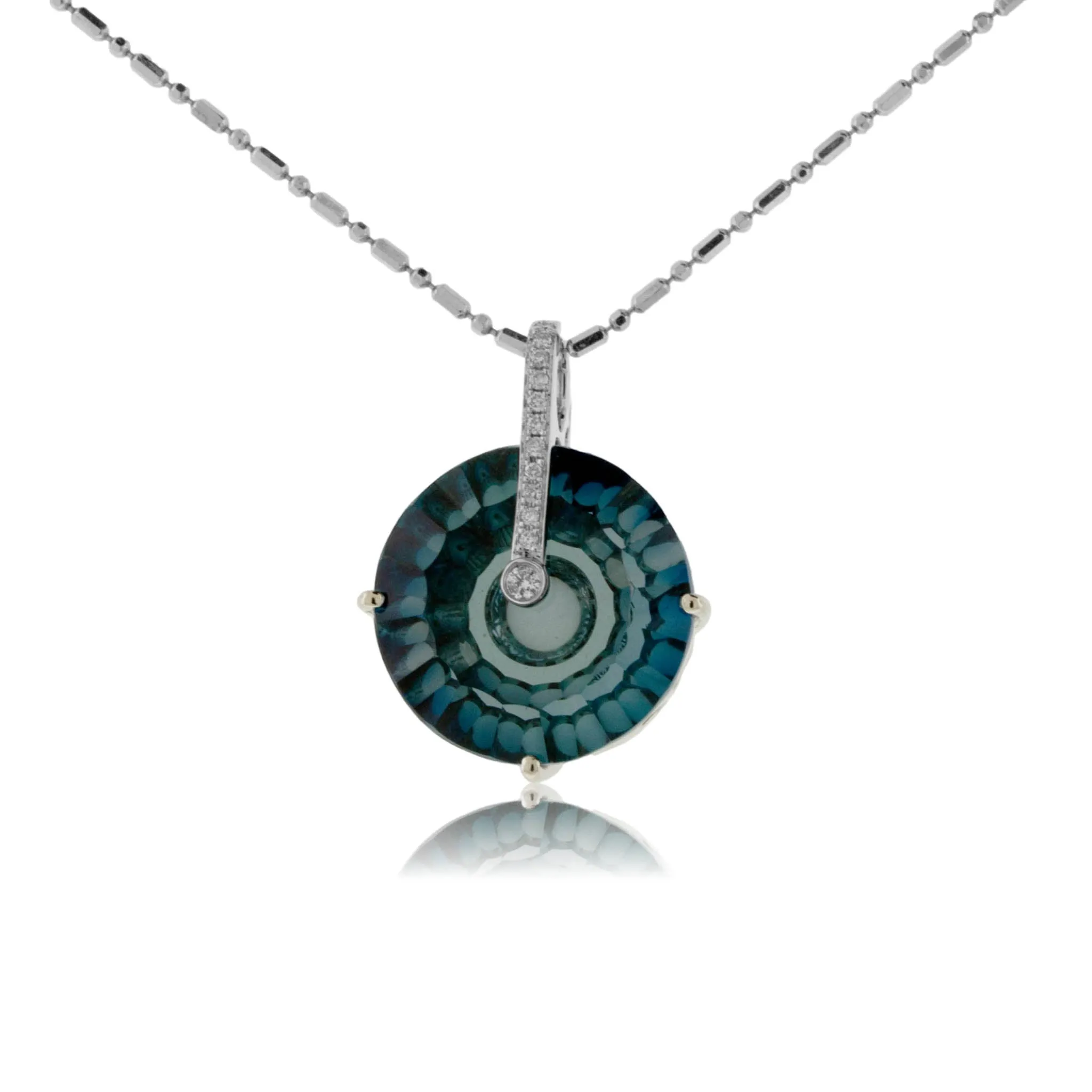 Millennium Cut Round London Blue Topaz and Diamond Necklace in White Gold