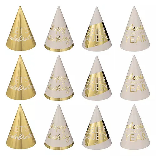 Mini Cone Golden Age Birthday Hats | 12ct