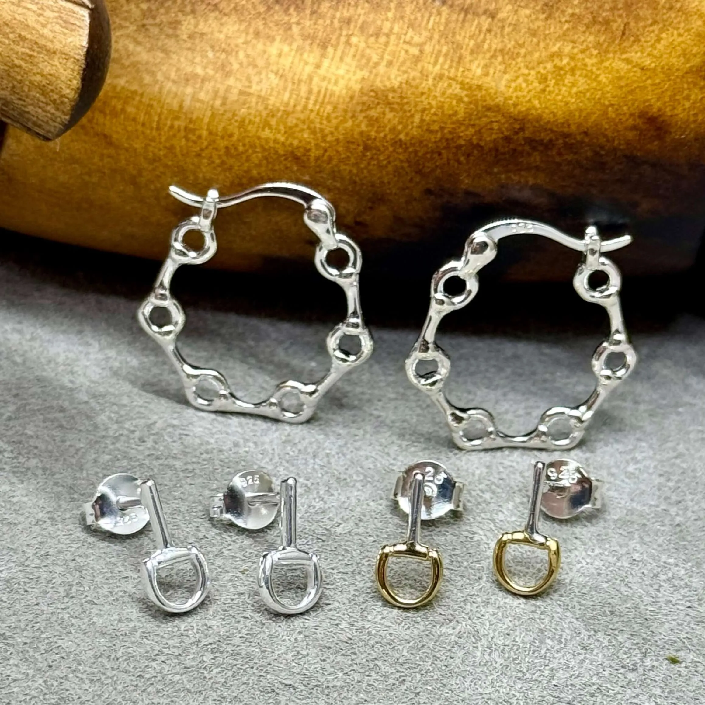 Mini Snaffle Sterling Silver Stud or Hoop Earrings