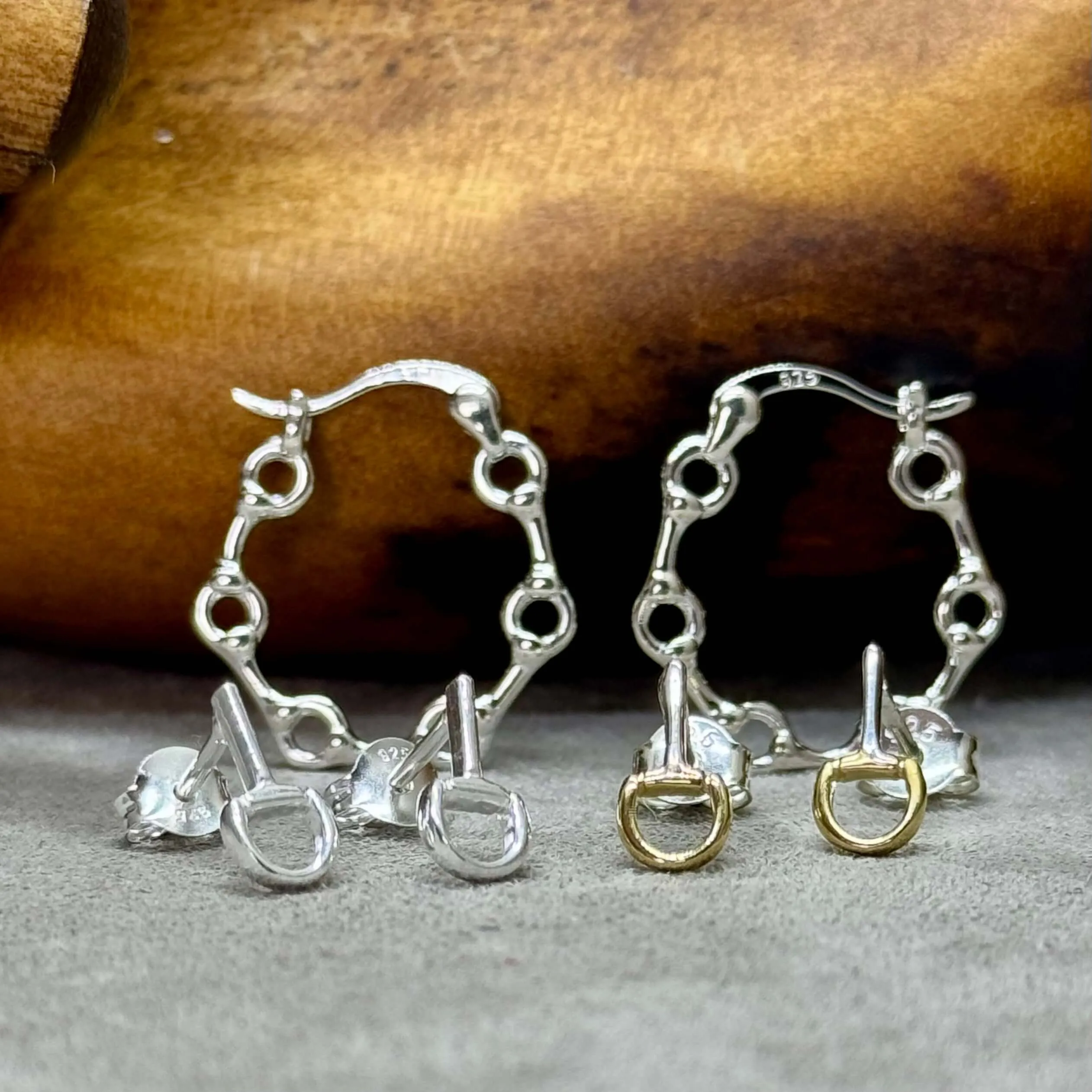 Mini Snaffle Sterling Silver Stud or Hoop Earrings