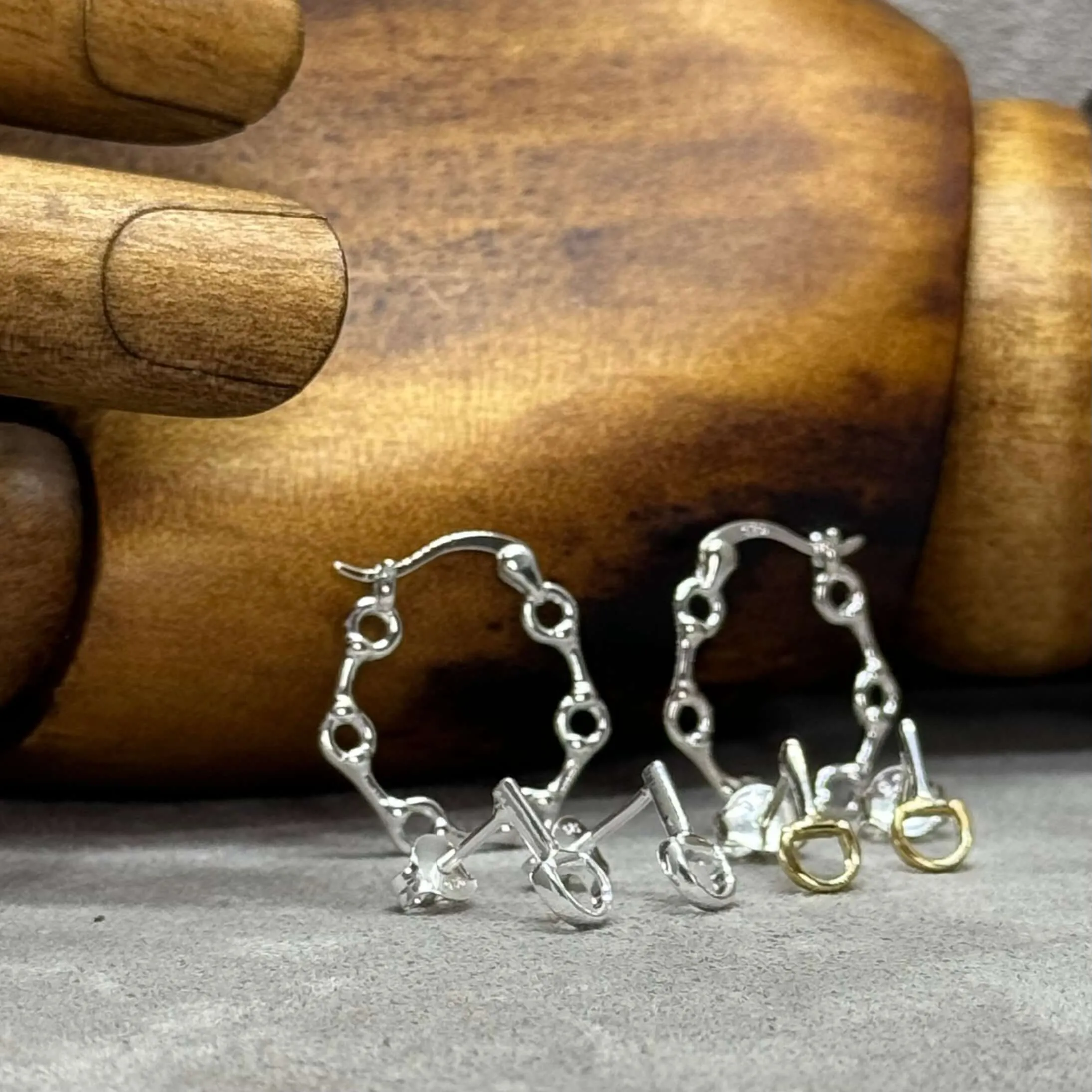 Mini Snaffle Sterling Silver Stud or Hoop Earrings