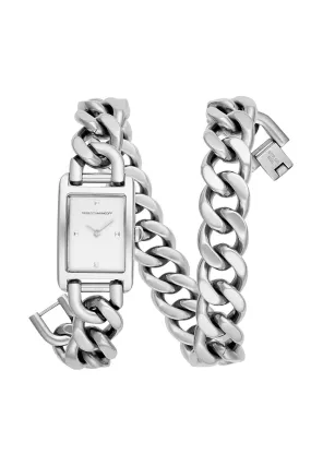 Moment Silver Tone Chain Bracelet Watch, 19x30MM