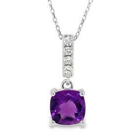 Mountz Collection Cushion Amethyst and Diamond Pendant Necklace in 14K White Gold