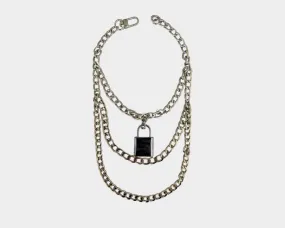 Multi Layer Link Love Lock Silver Necklace - The St. Tropez