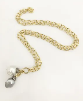 Nathan & Moe Gray and White Baroque Pearl Necklace with White Topaz Rondelles