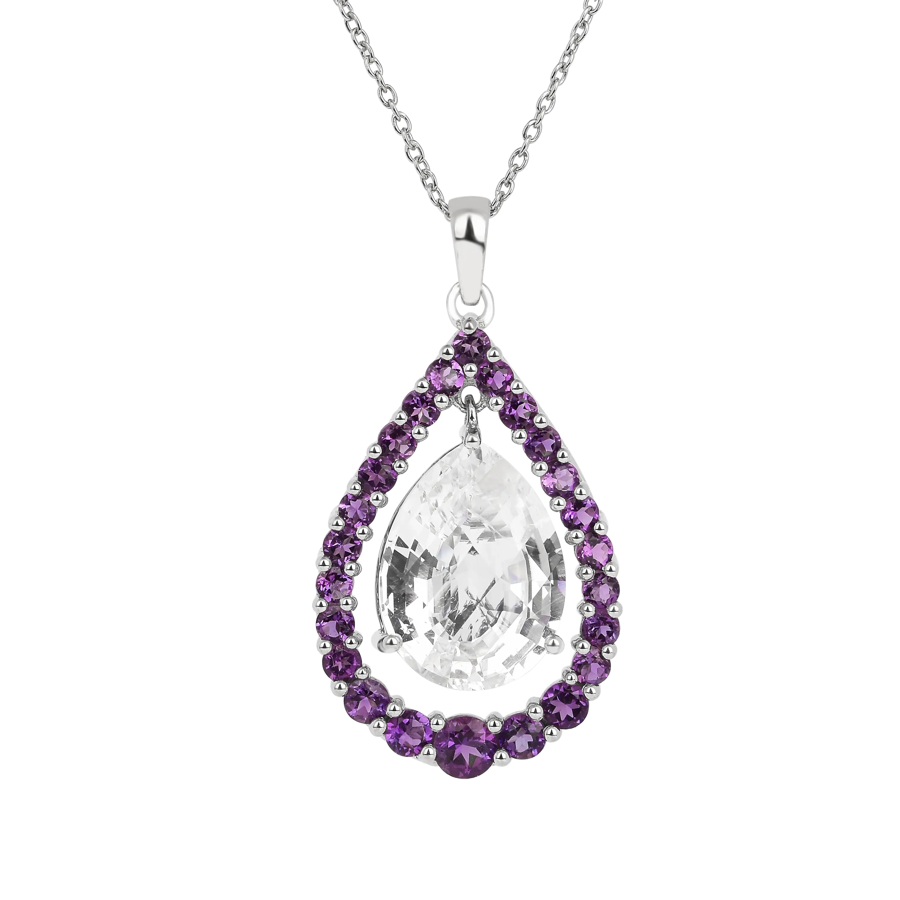 Natural White Topaz Pear Amethyst Necklace