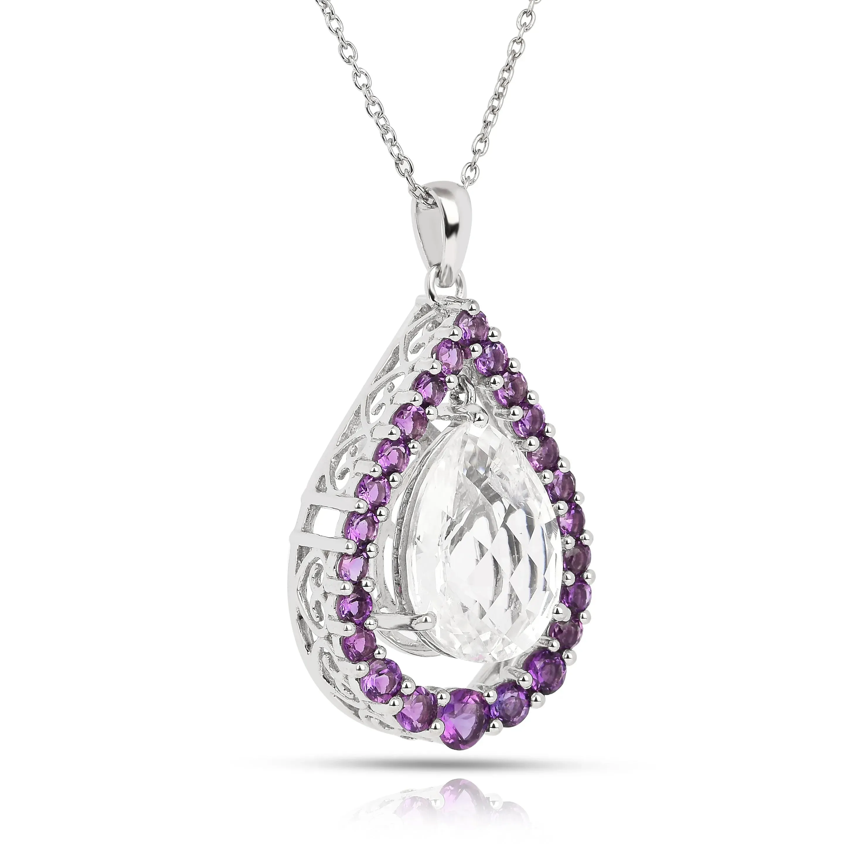 Natural White Topaz Pear Amethyst Necklace