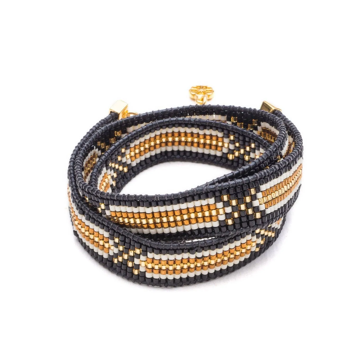 Nax Leather Bead Wrap Bracelet: Lynx