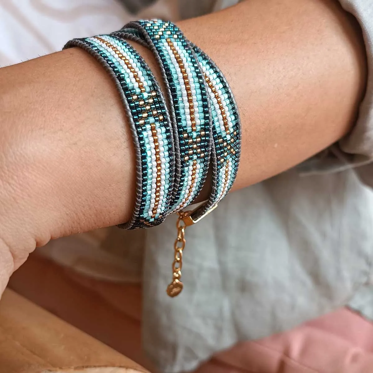 Nax Leather Bead Wrap Bracelet: Lynx