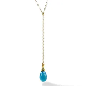 Necklace - Chain & Stone Blue Topaz Drop Gold Filled 17"