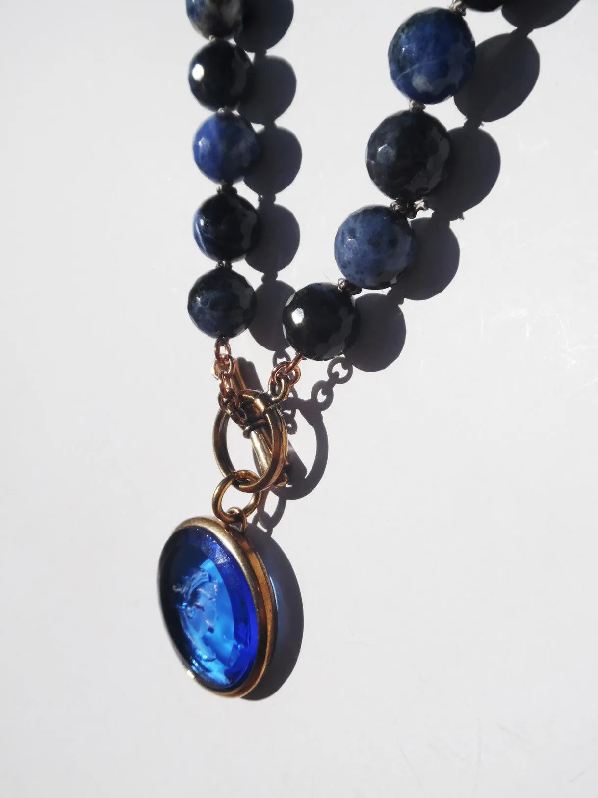 Necklace Intaglio On Faceted Glass Beads